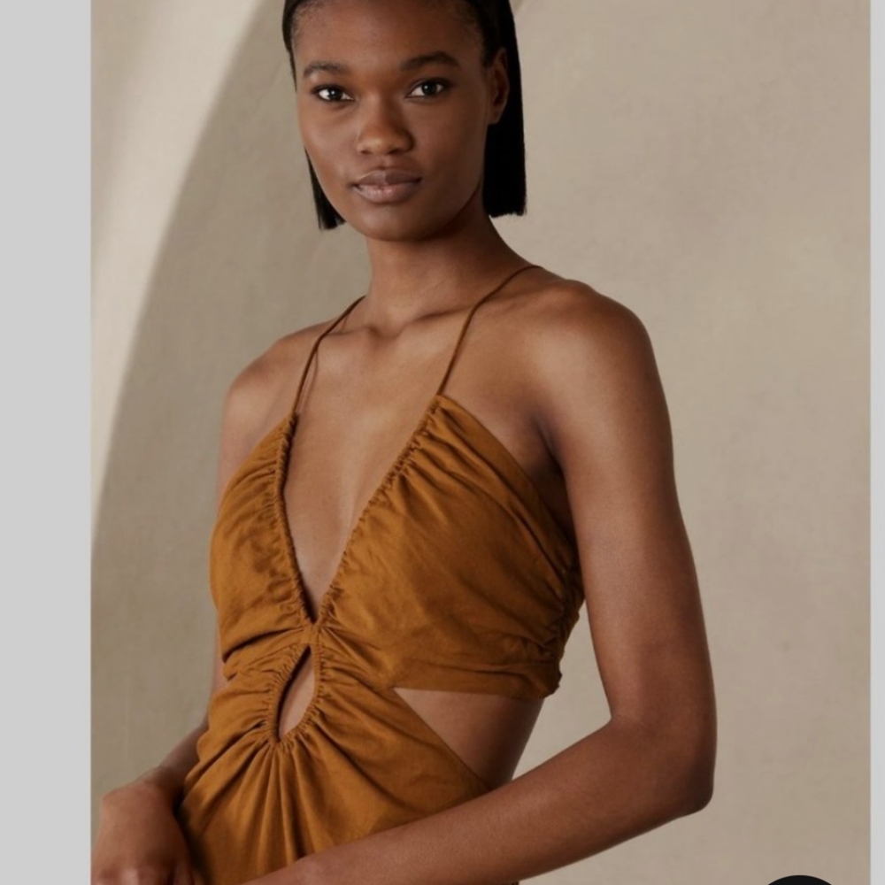 NWT Banana Republic Manon Linen Blend Maxi Dress Brown Sz 2